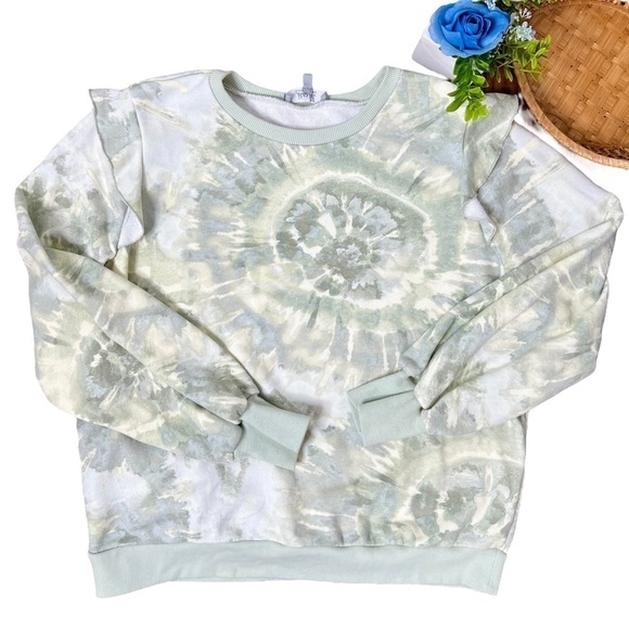 Marled Reunited Ruffle Sleeve Tie Dye Sweater Green White Size Extra Large - Picture 1 of 17